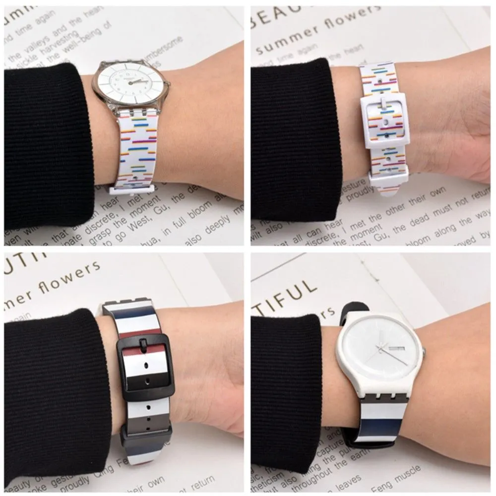 17mm Universal stripe printed silicone watch strap - Colorful Scribble Lines