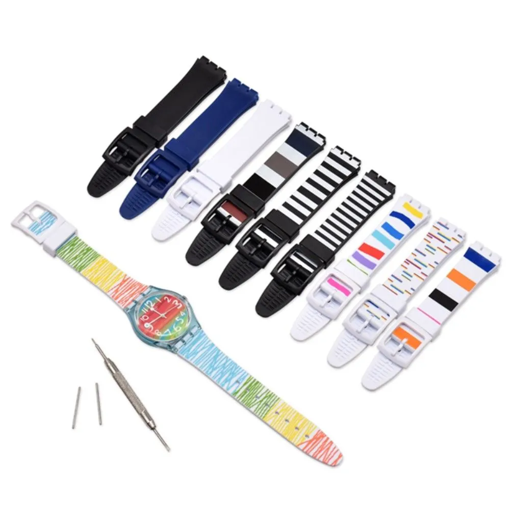 17mm Universal stripe printed silicone watch strap - Colorful Scribble Lines