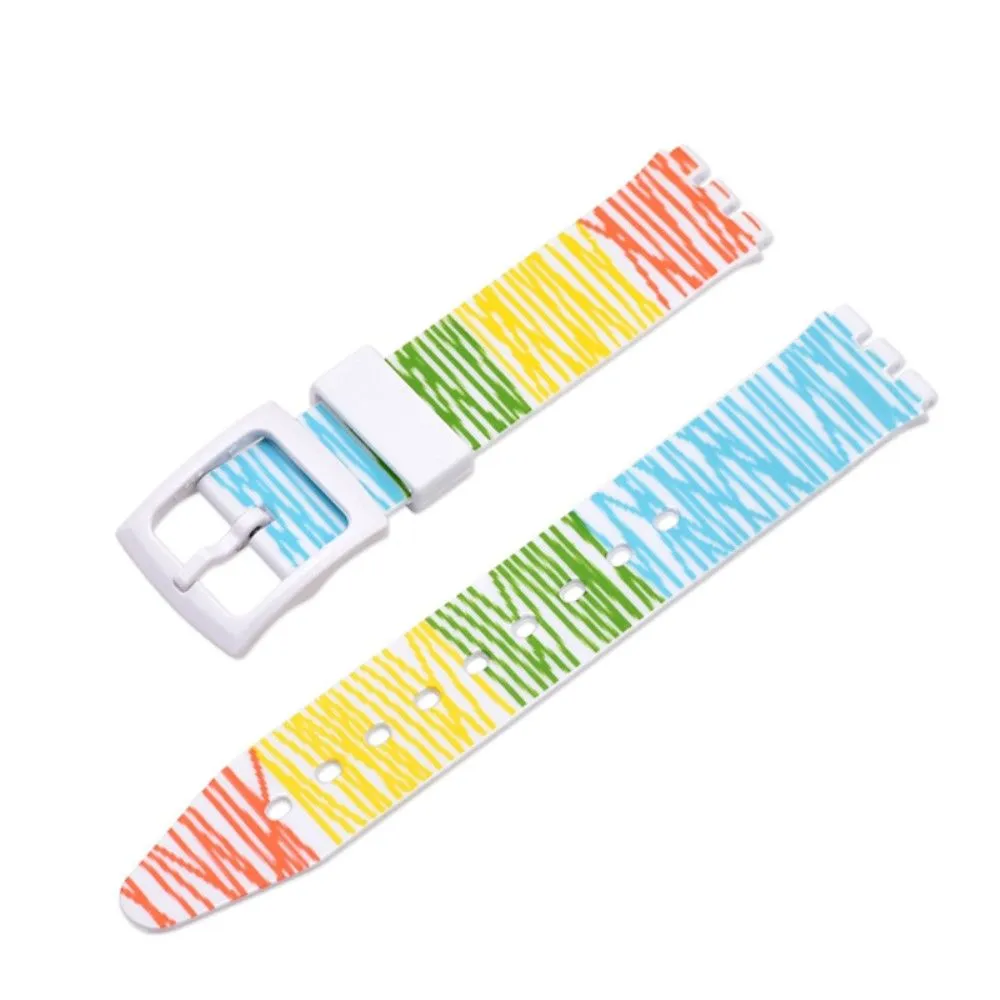 17mm Universal stripe printed silicone watch strap - Colorful Scribble Lines