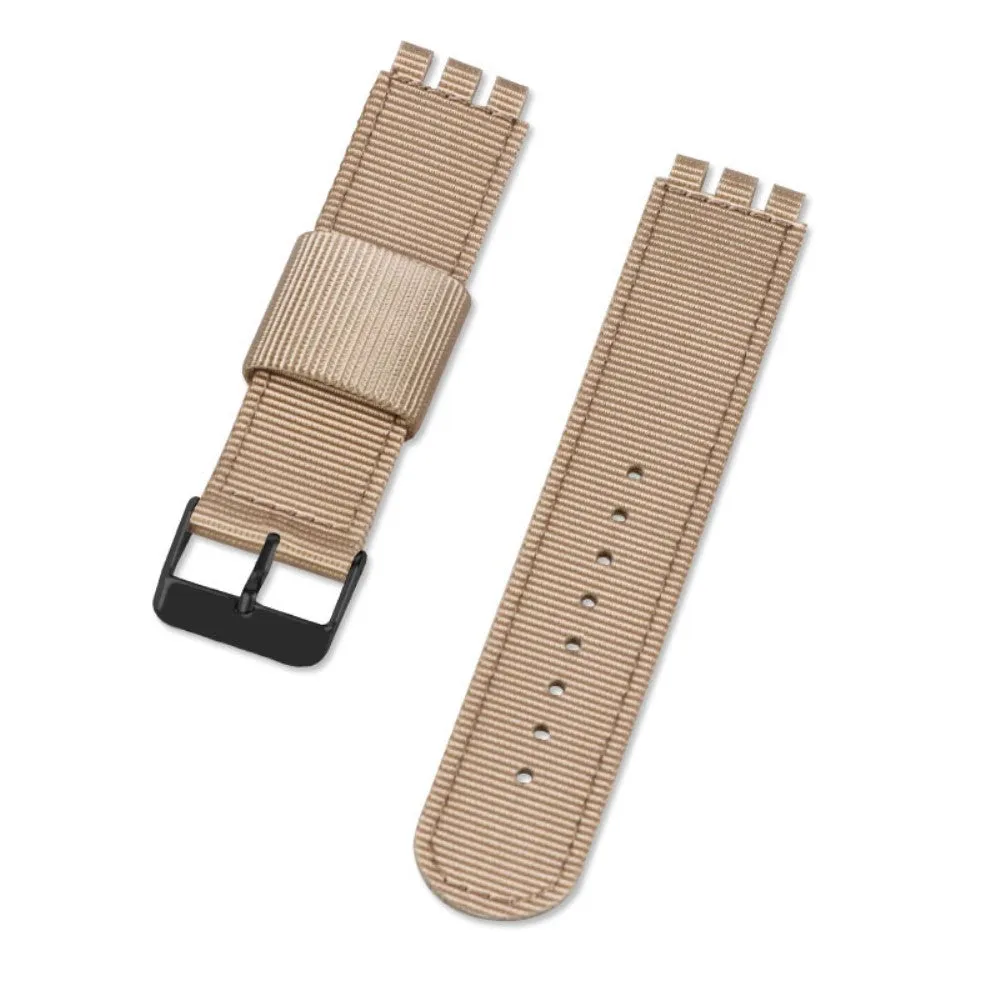 19mm Universal nylon   canvas watch strap in black buckle - Khaki