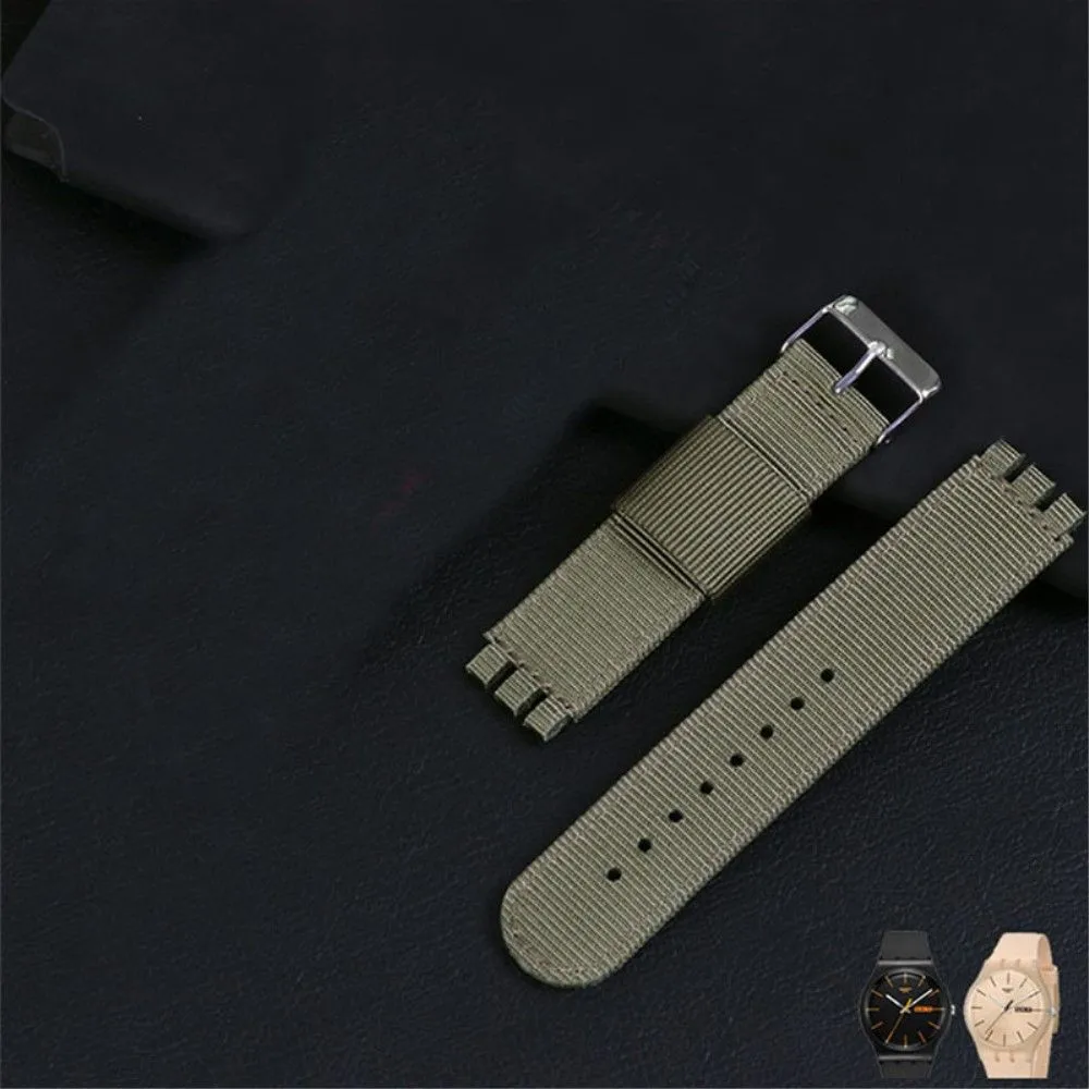 19mm Universal nylon   canvas watch strap in black buckle - Khaki