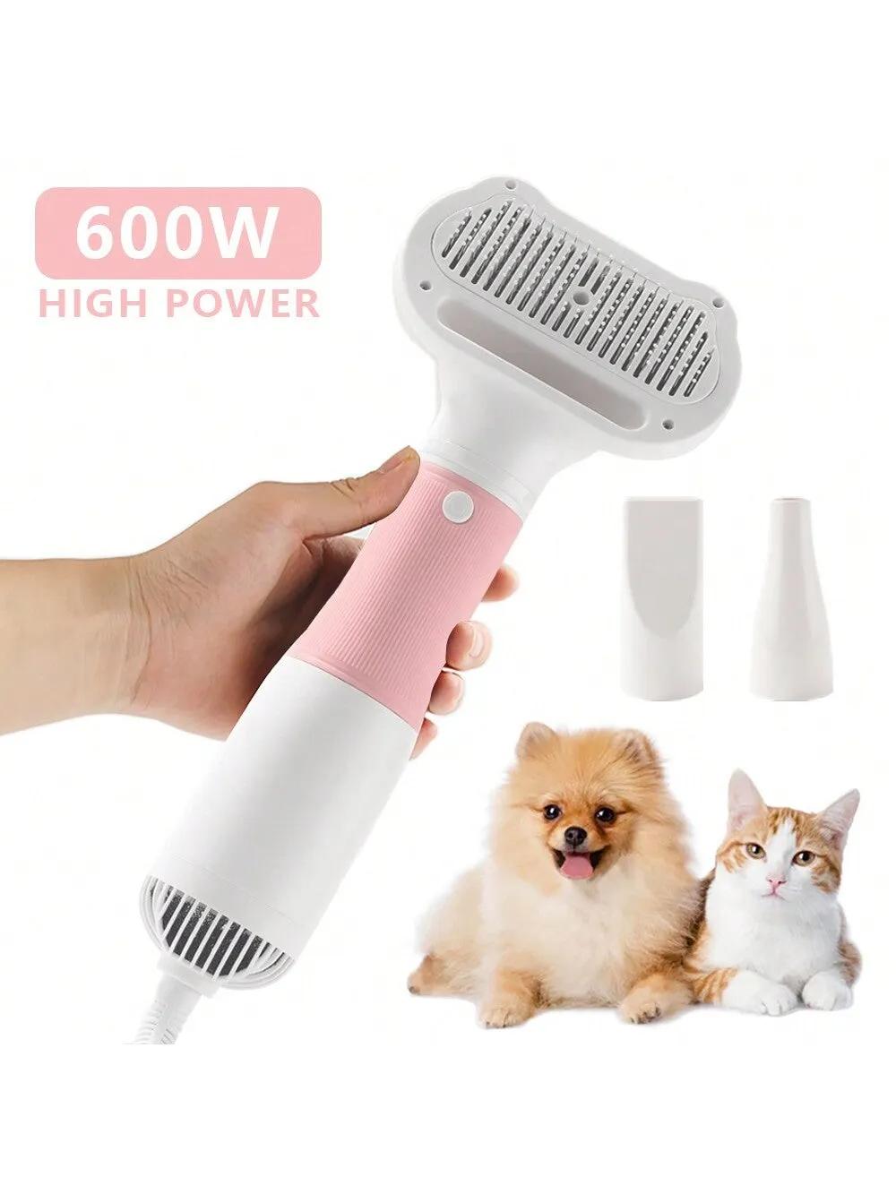 1pc Yellow Pet Hair Dryer, 3-in-1 Pet Hair Dryer, Comb And Hair Remover Tool, Adjustable Speed And Temperature, Suitable For Cat And Small Dog Grooming