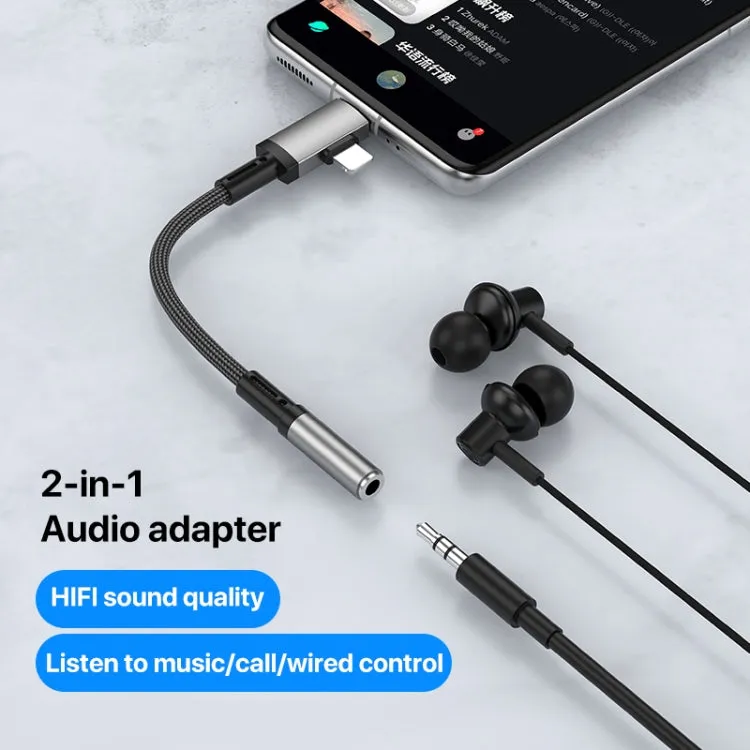 2 in 1 USB-C / Type-C, 8 Pin to 3.5mm Audio Adapter Cable, Length:15.6cm(Grey)