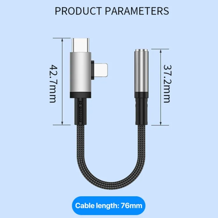 2 in 1 USB-C / Type-C, 8 Pin to 3.5mm Audio Adapter Cable, Length:15.6cm(Grey)