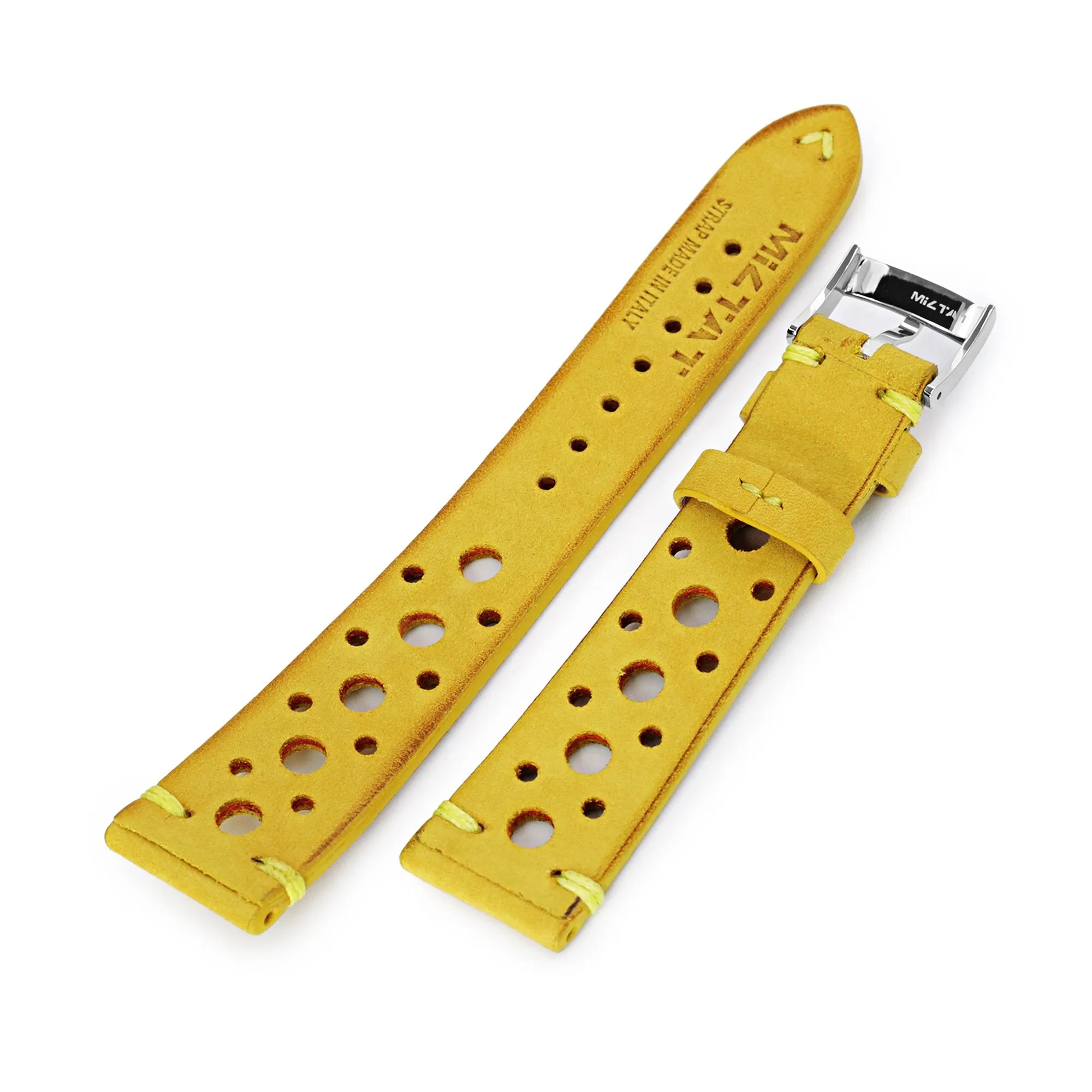 20mm Yellow Nubuck Leather Italian Handmade Racer Watch Band, P Buckle