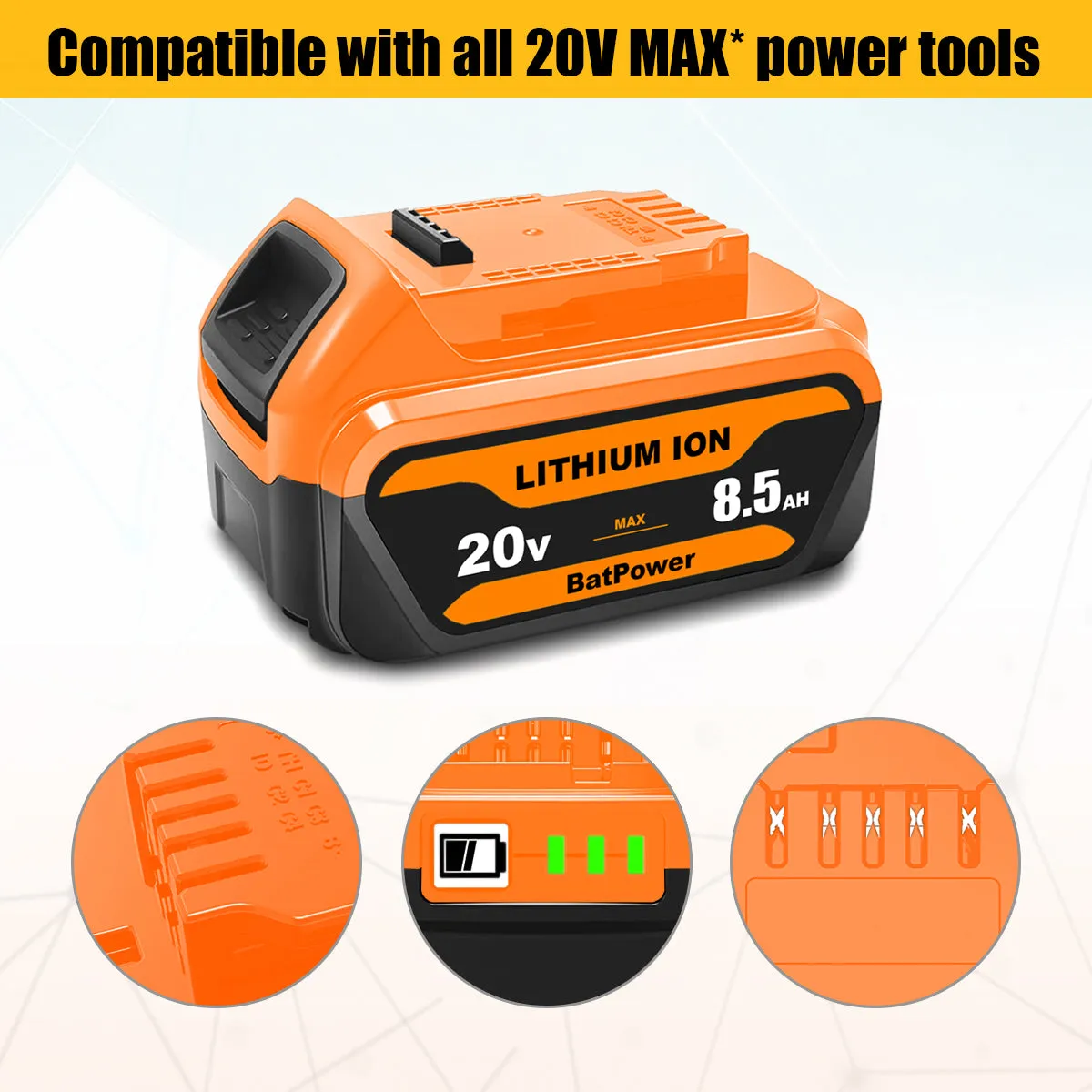 20V 8.5Ah DCB207 Battery Replacement for Dewalt 20V Battery 7.0Ah 6.0Ah 5.0Ah 4.0Ah DCB206 DCB207 DCB204 Lithium Battery Dewalt 20v Max XR Battery