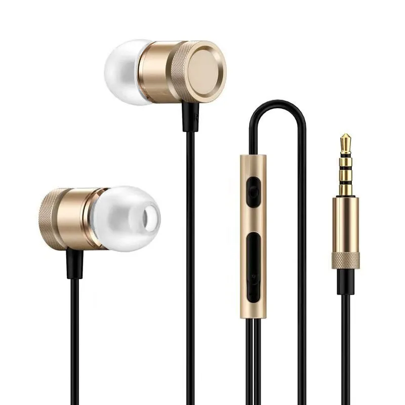 3.5mm Wired In-ear Earphones Wholesale Cord Metal Headphones with Built-in Microphone Volume Control for iOS & Android Devices