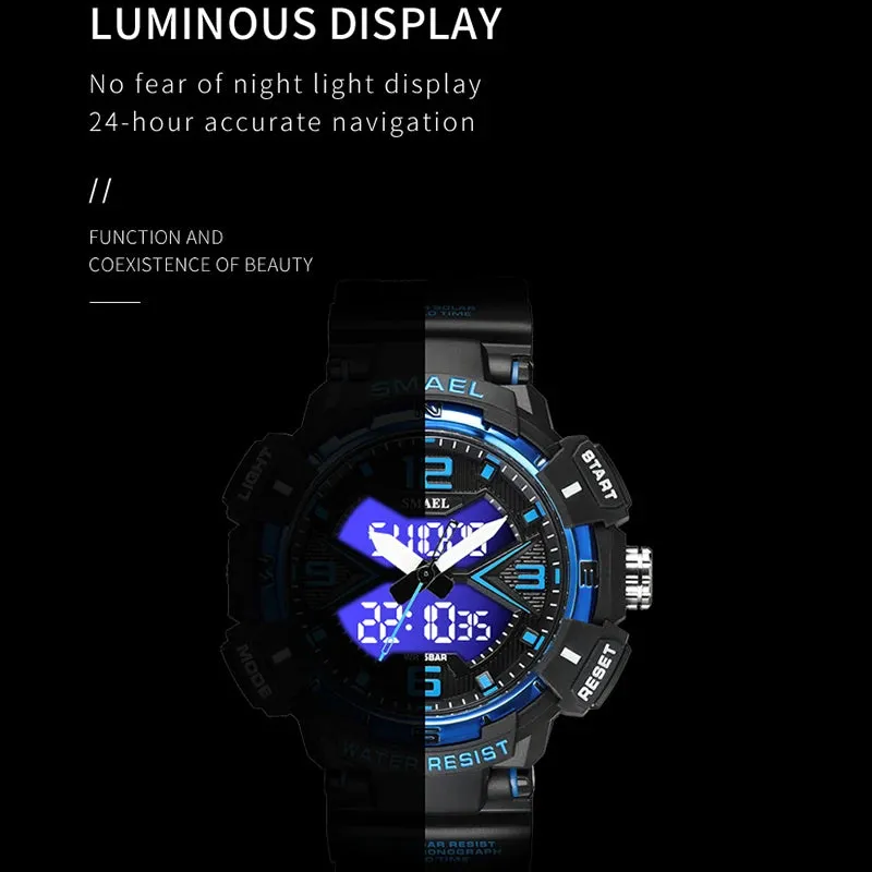 50m Waterproof Fashion Sport Watches for Men Military Wrist Watch Dual Disply Digial Led 8076 Military Watch Men Quartz Watches