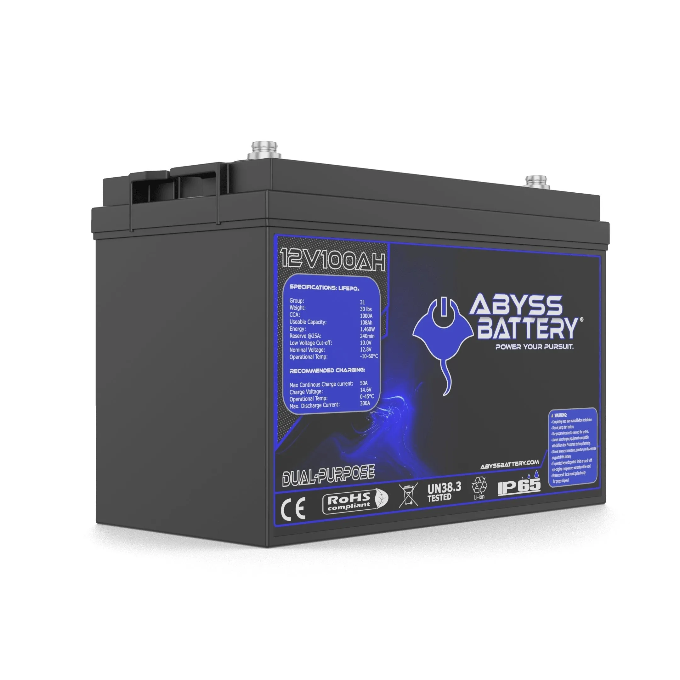 Abyss Battery® 12V 100Ah Dual-Purpose Marine Lithium Battery