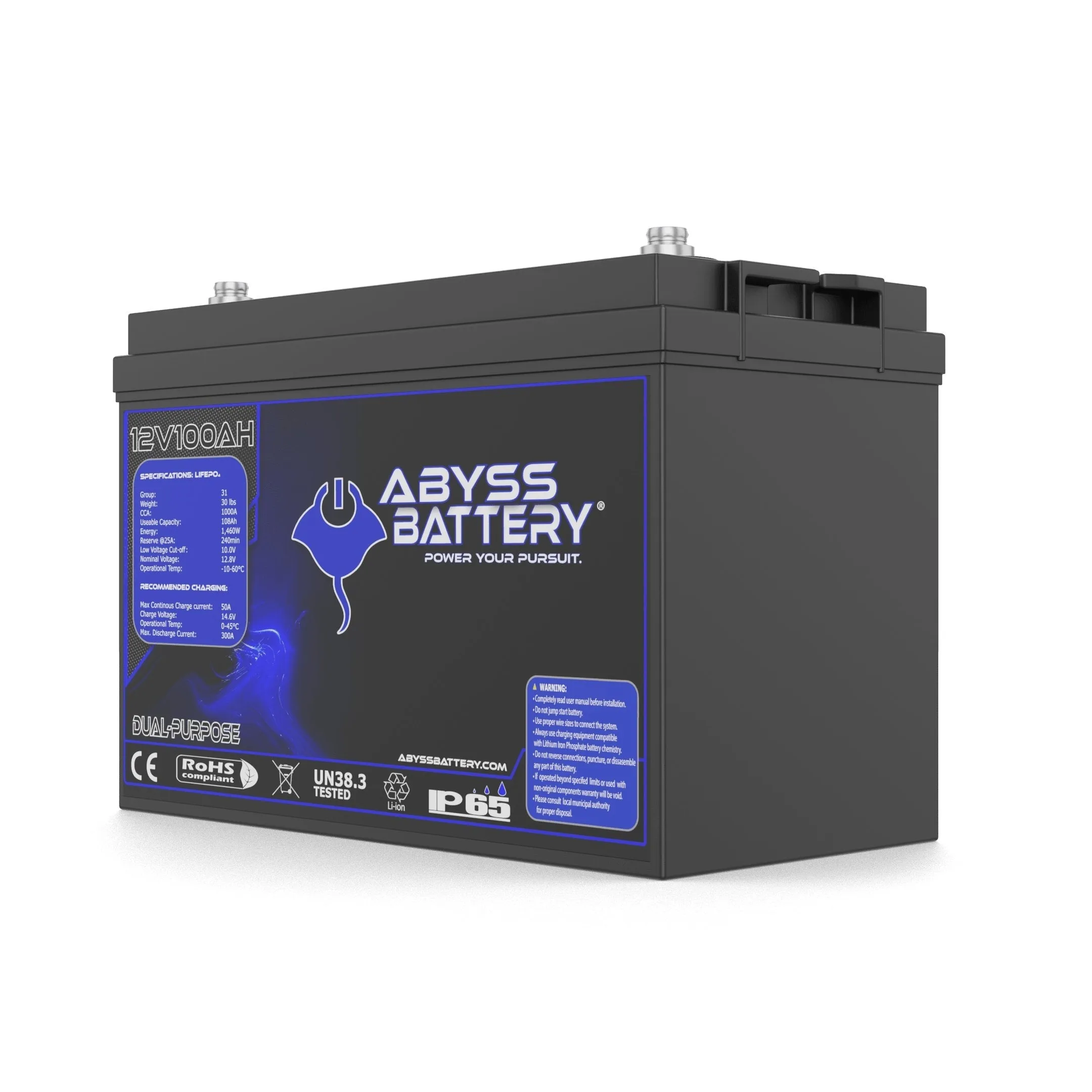 Abyss Battery® 12V 100Ah Dual-Purpose Marine Lithium Battery