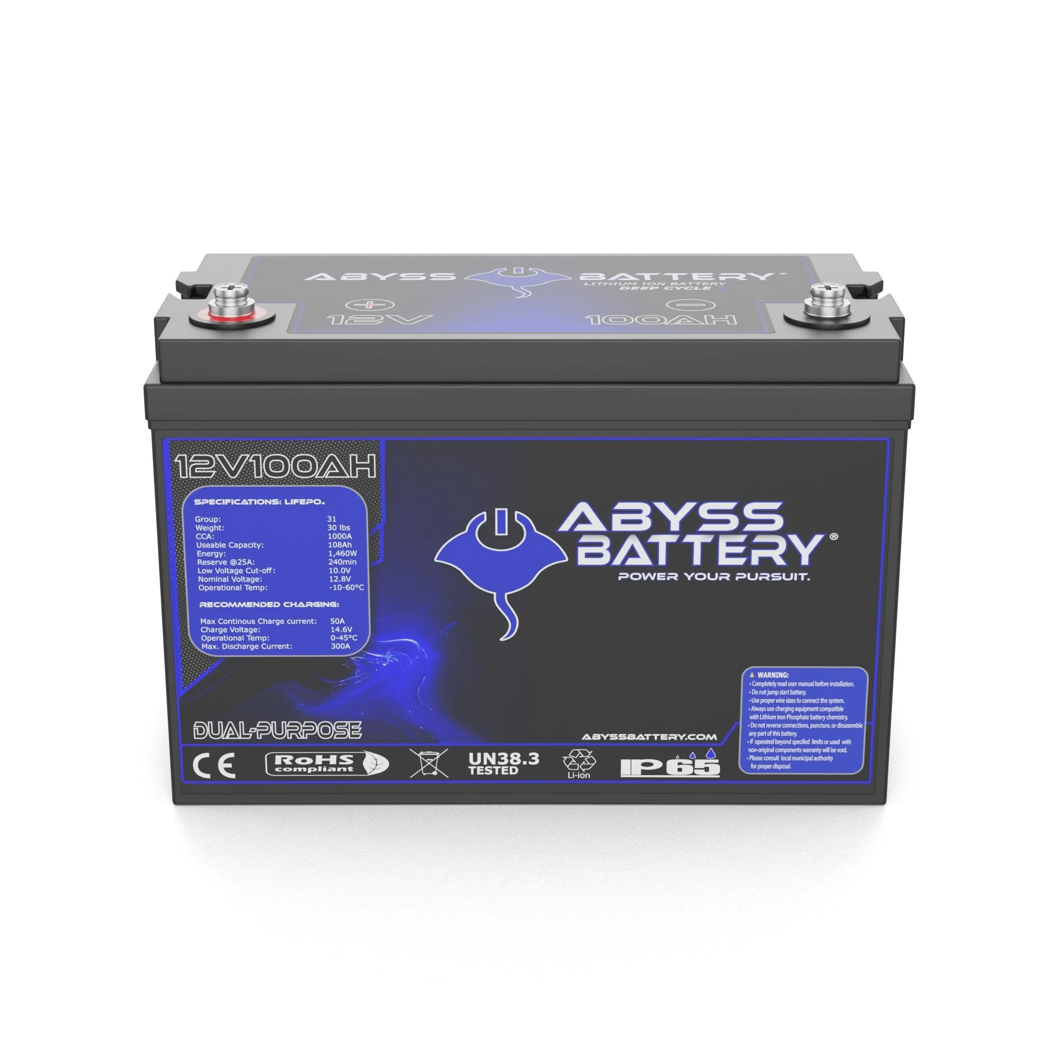 Abyss Battery® 12V 100Ah Dual-Purpose Marine Lithium Battery