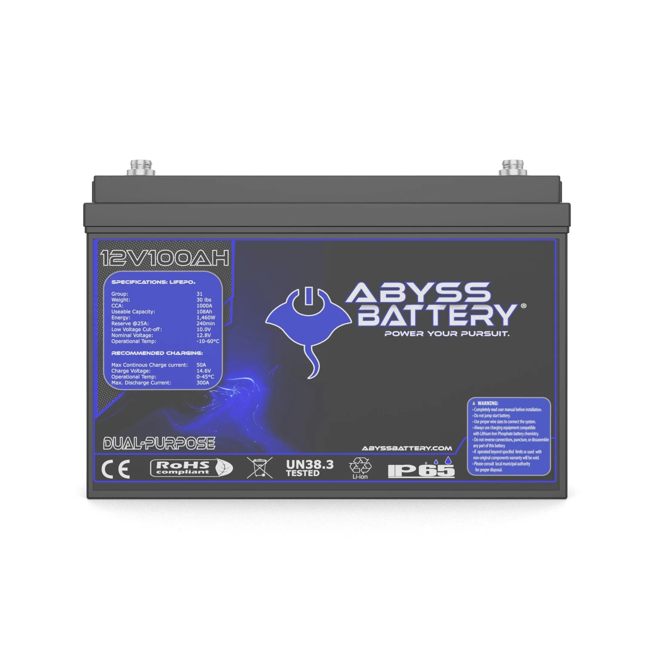 Abyss Battery® 12V 100Ah Dual-Purpose Marine Lithium Battery