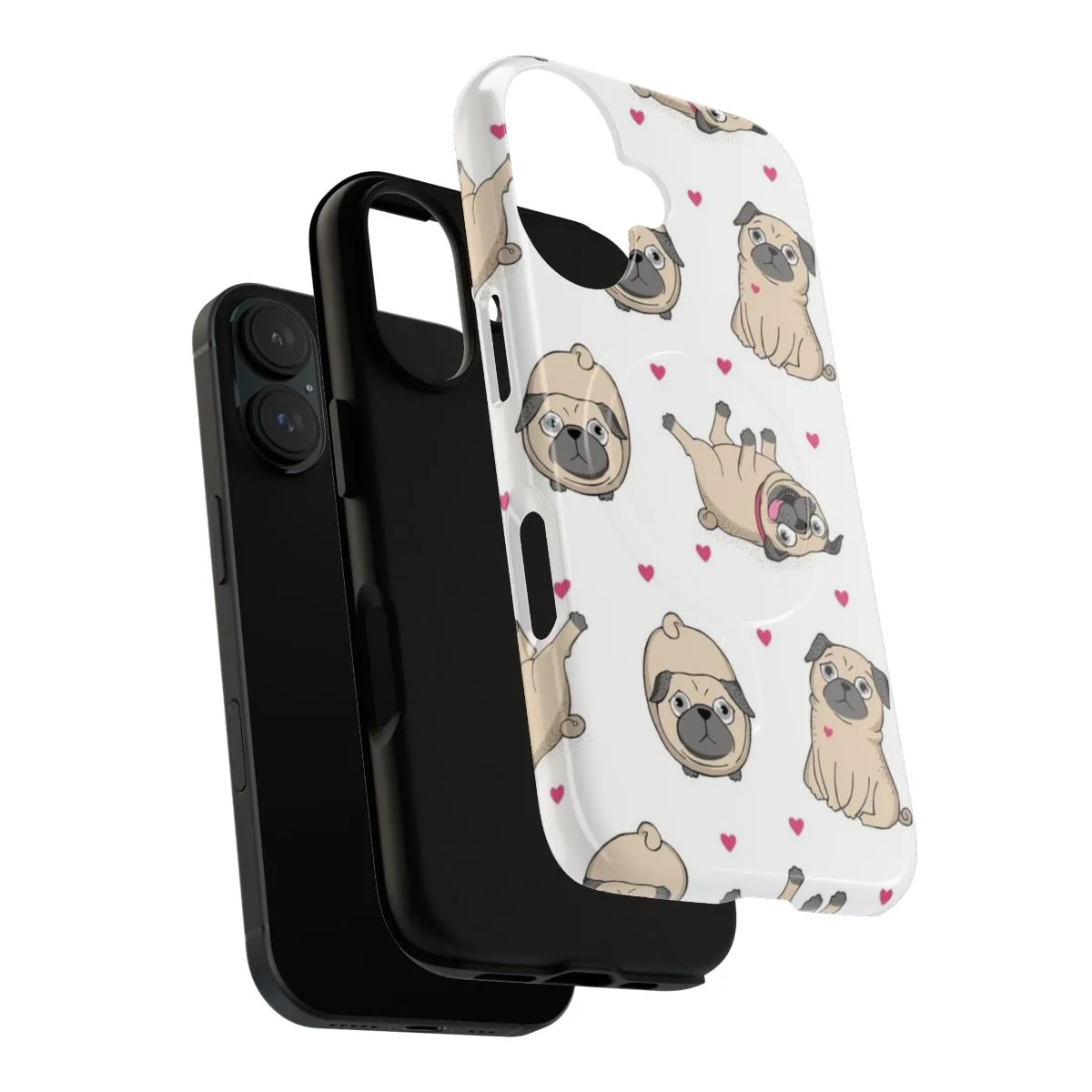 Adorable Pug Dog and Heart Phone Case for Magnetic Protection