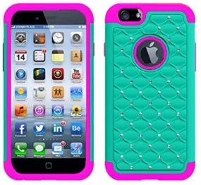 Apple iPhone 6s Plus Case / 6 Plus Case Crystal Rhinestone Slim Hybrid Dual Layer Case - Teal/Purple