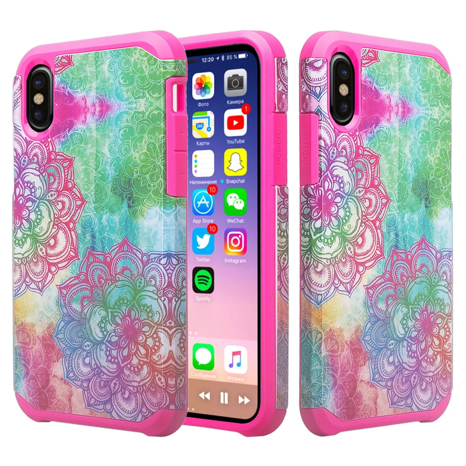 Apple iPhone XS Case, iPhone X Case,iPhone 10, [Include Temper Glass Screen Protector] Slim Hybrid Dual Layer Shock Resistant Case Cover - Teal Flower