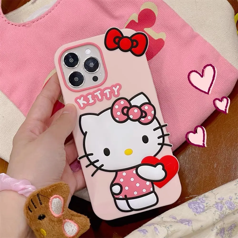 Big Kitty KT with Heart | Brown Pink Blue - Soft iPhone Case 11 12 13 14 Pro Promax