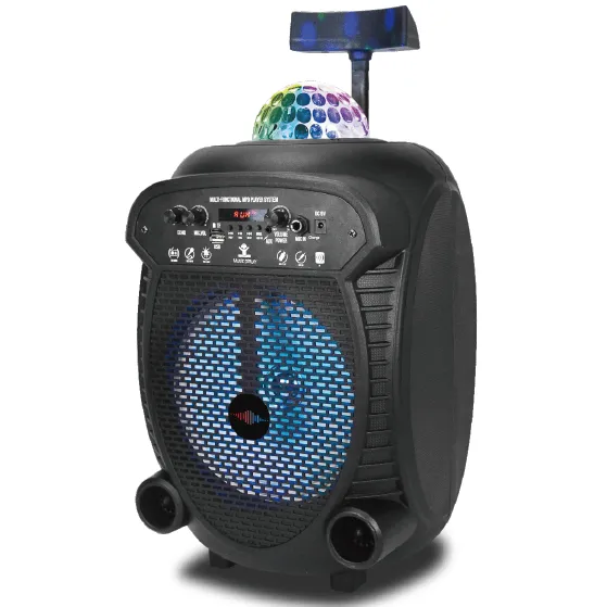 Bluetooth 8" Rechargeable Speaker With Disco Light on Top , Front Control Panel , Trolley and Wheels - Wattson