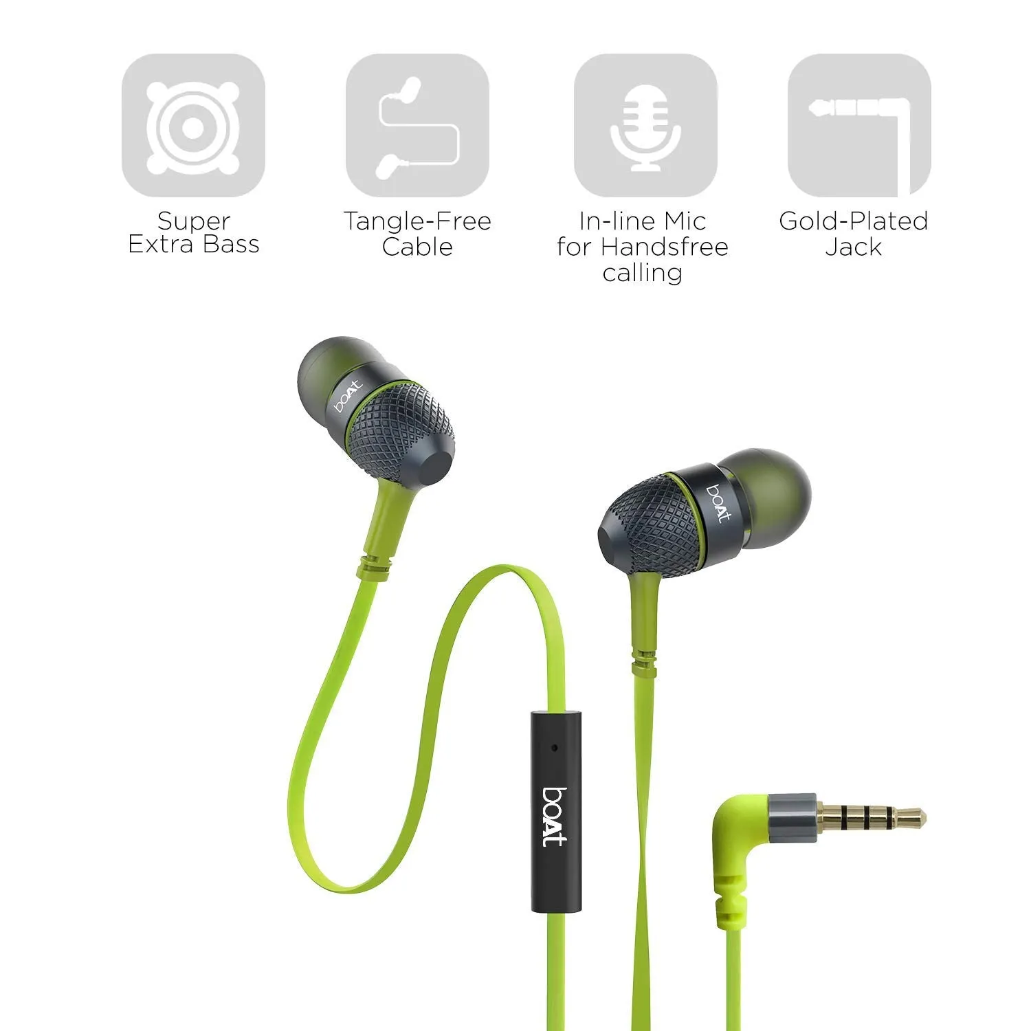 boAt Bassheads 225 Wired in Ear Earphone with Mic (Neon Lime)