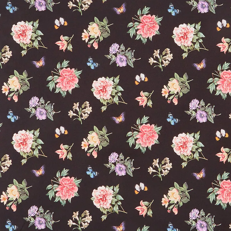 Botanica - Small Floral Toss Black Multi Digitally Printed Yardage