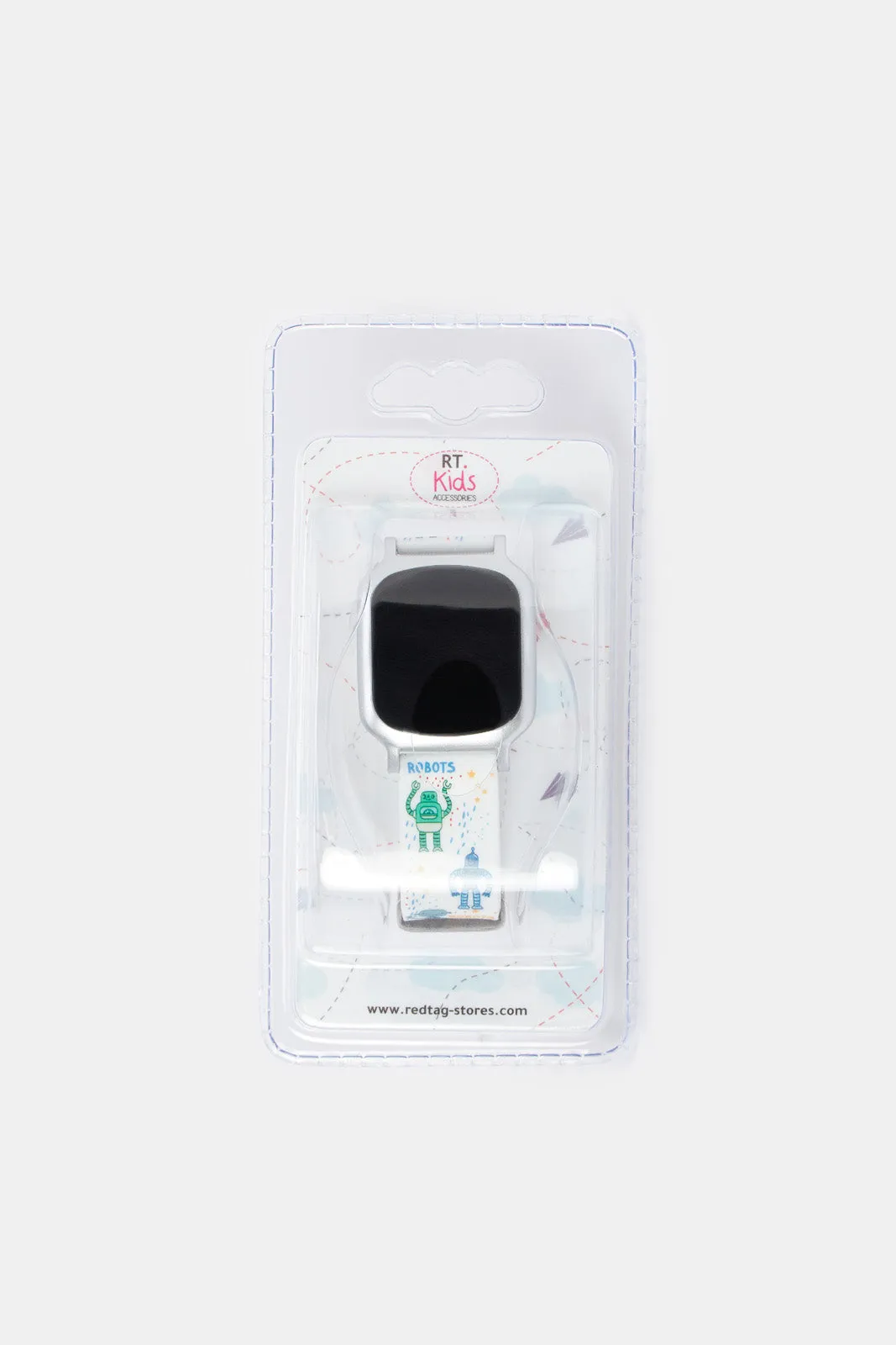 Boys White Robots Print Digital Watch