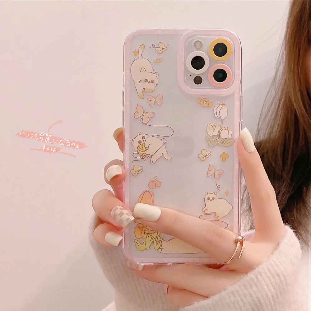 Cartoon Kitty Butterfly Flower iPhone Case