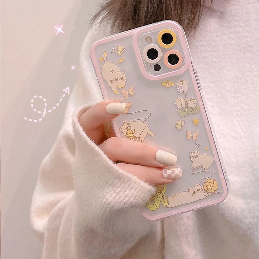 Cartoon Kitty Butterfly Flower iPhone Case