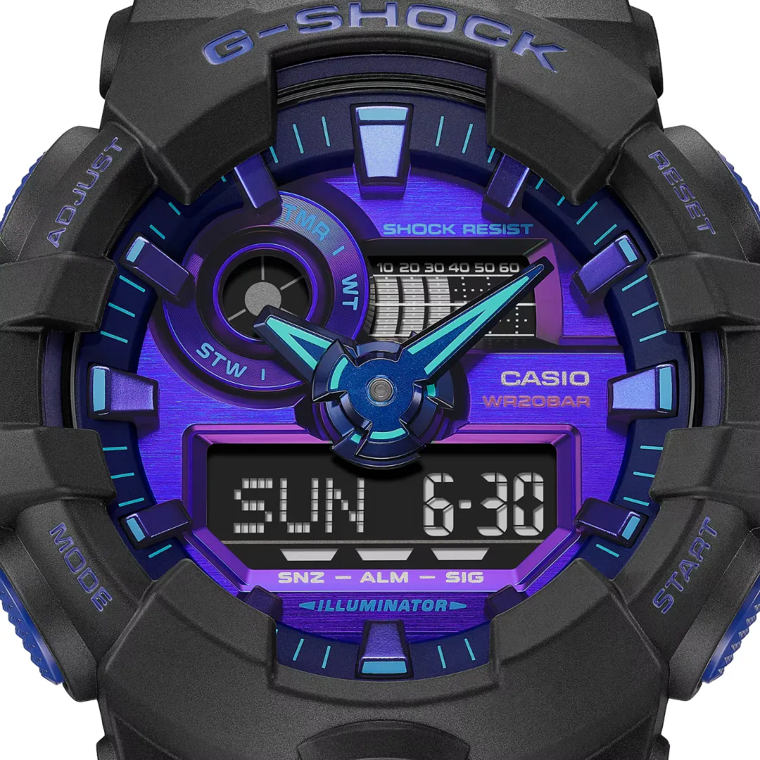 CASIO G-SHOCK (BLACK AQUA PURPLE) ANALOG-DIGITAL GA-700 SERIES GA700VB-1A