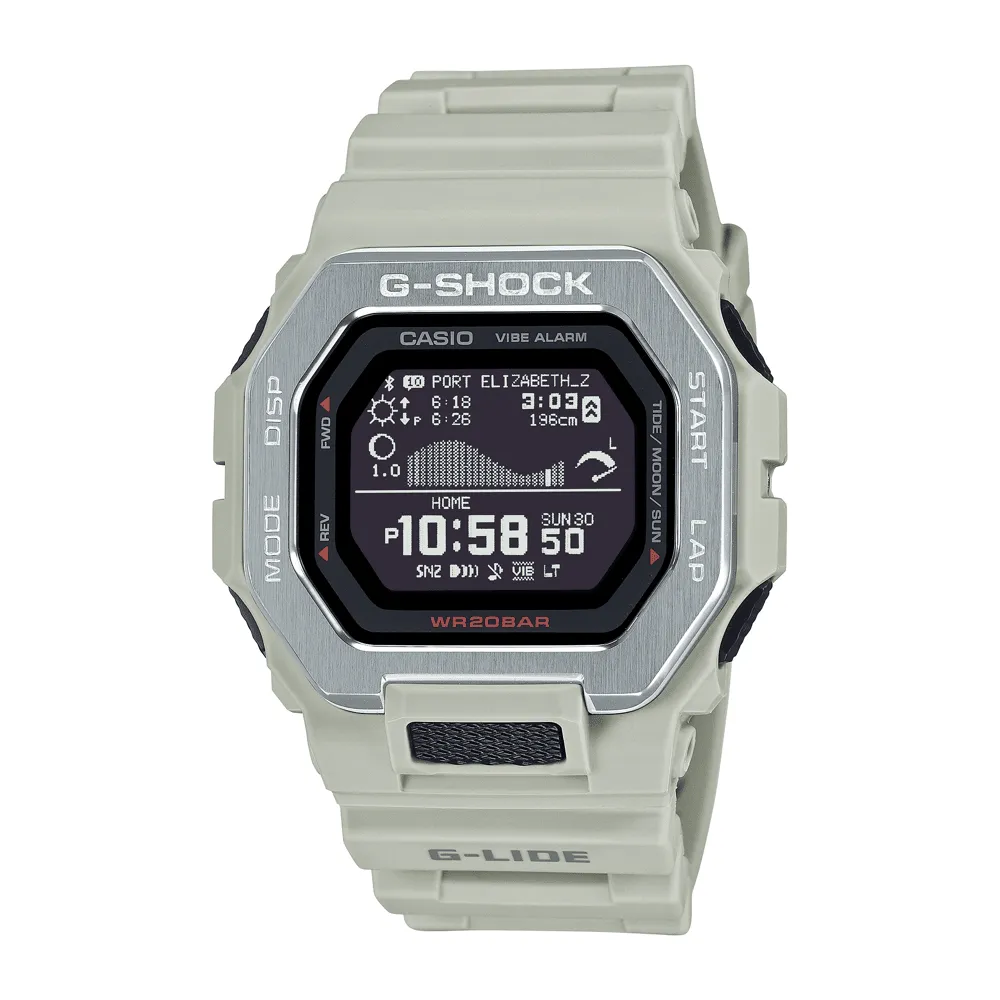 Casio G Shock G-Lide Natural Surf Bluetooth Training World Time 200M Water Resistant Black Face Cream Resin Band GBX100-8D