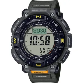 Casio Men's Digital Watch - Pro Trek Compass Grey Dial Green Resin Strap | PRG-340-3CR