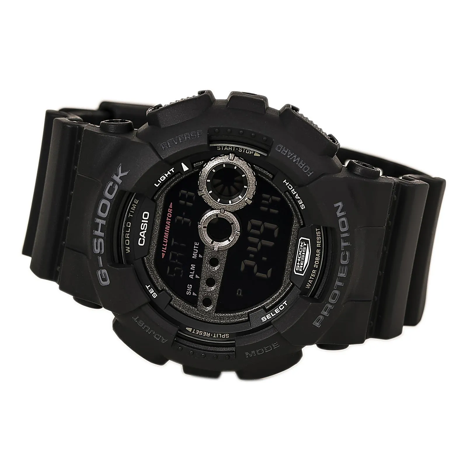 Casio Men's World Time Watch - G-Shock Dive Resin Strap Black Digital Dial | GD100-1B