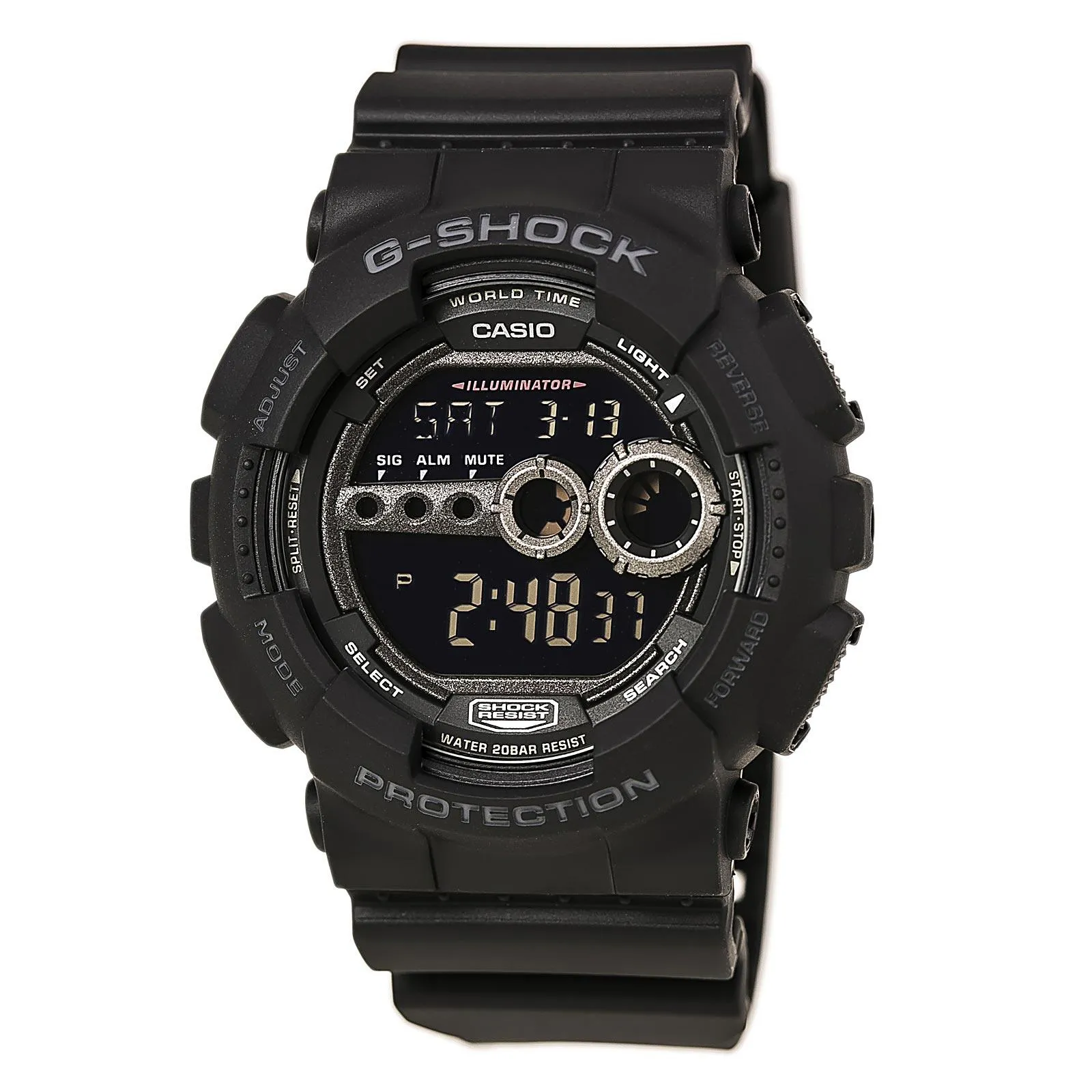 Casio Men's World Time Watch - G-Shock Dive Resin Strap Black Digital Dial | GD100-1B