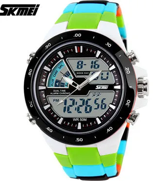 Casual Men Sports Watch 2 Time Zone Digital Quartz Watch Fashion Dress Wristwatches LED Dive Military Watches