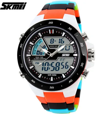 Casual Men Sports Watch 2 Time Zone Digital Quartz Watch Fashion Dress Wristwatches LED Dive Military Watches