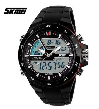 Casual Men Sports Watch 2 Time Zone Digital Quartz Watch Fashion Dress Wristwatches LED Dive Military Watches