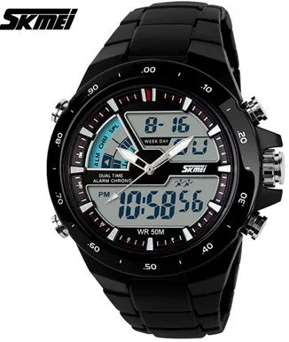 Casual Men Sports Watch 2 Time Zone Digital Quartz Watch Fashion Dress Wristwatches LED Dive Military Watches