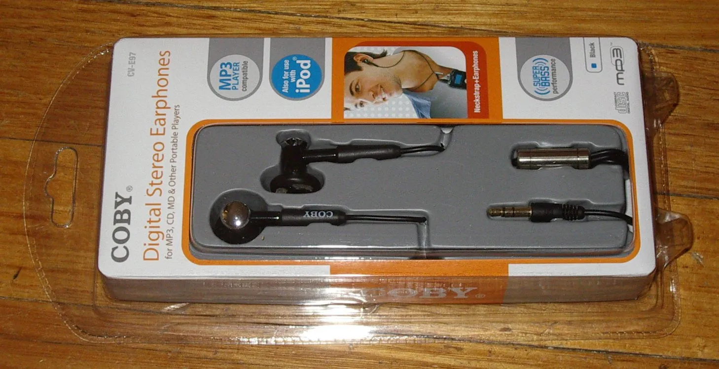 Coby Digital Stereo Earphones with NeckStrap & 3.5mm Plug - Part # CV-E97BK