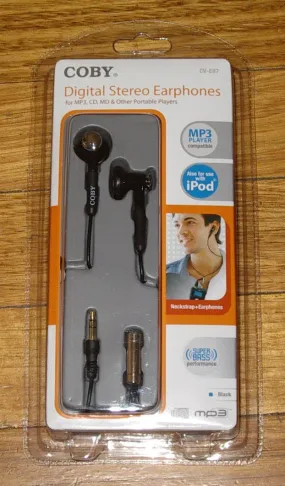 Coby Digital Stereo Earphones with NeckStrap & 3.5mm Plug - Part # CV-E97BK