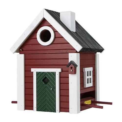 Combined Bird House and Bird Feeder Red Cottage