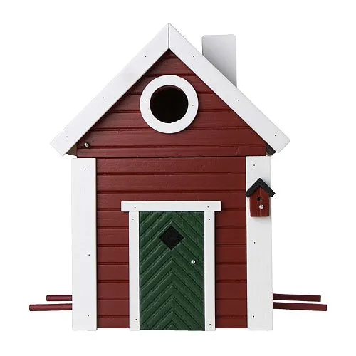 Combined Bird House and Bird Feeder Red Cottage