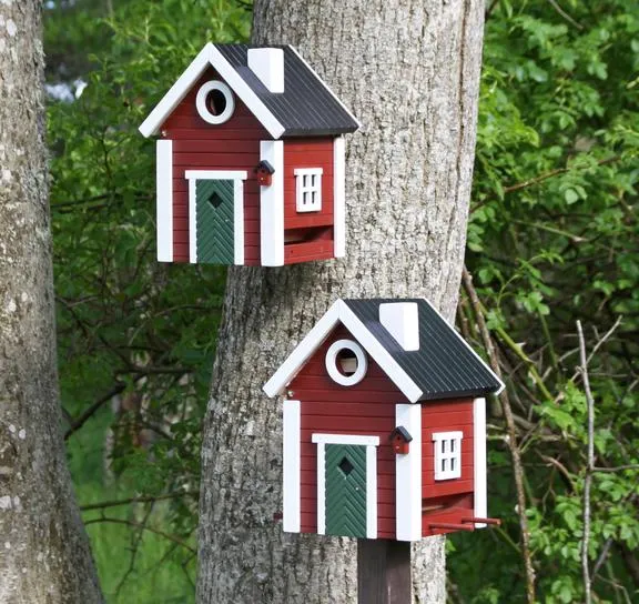 Combined Bird House and Bird Feeder Red Cottage