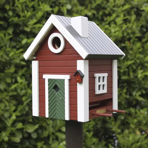 Combined Bird House and Bird Feeder Red Cottage