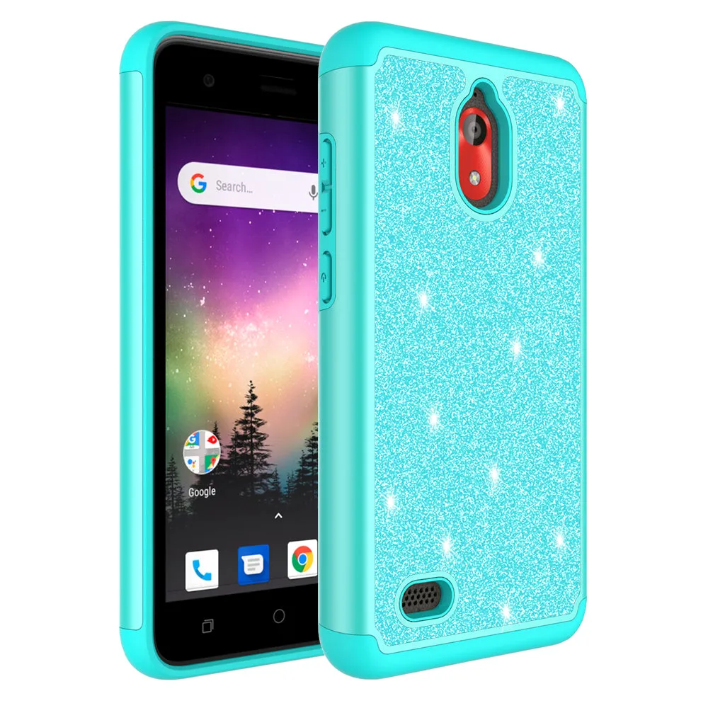 Coolpad Illumina Case,Legacy Go Case, Glitter Bling Heavy Duty Shock Proof Hybrid Case with [HD Screen Protector] Dual Layer Protective Phone Case Cover for Coolpad Illumina/Legacy Go W/Temper Glass - Teal