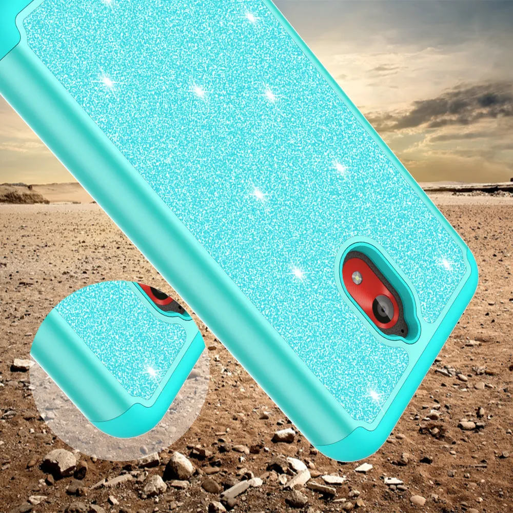 Coolpad Illumina Case,Legacy Go Case, Glitter Bling Heavy Duty Shock Proof Hybrid Case with [HD Screen Protector] Dual Layer Protective Phone Case Cover for Coolpad Illumina/Legacy Go W/Temper Glass - Teal