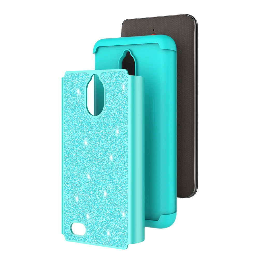 Coolpad Illumina Case,Legacy Go Case, Glitter Bling Heavy Duty Shock Proof Hybrid Case with [HD Screen Protector] Dual Layer Protective Phone Case Cover for Coolpad Illumina/Legacy Go W/Temper Glass - Teal