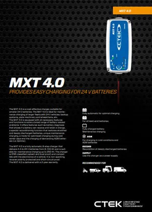 CTEK MXT 4.0 UK 24V Battery Charger   2 Years Warranty (Barcode: 7350009567787 )