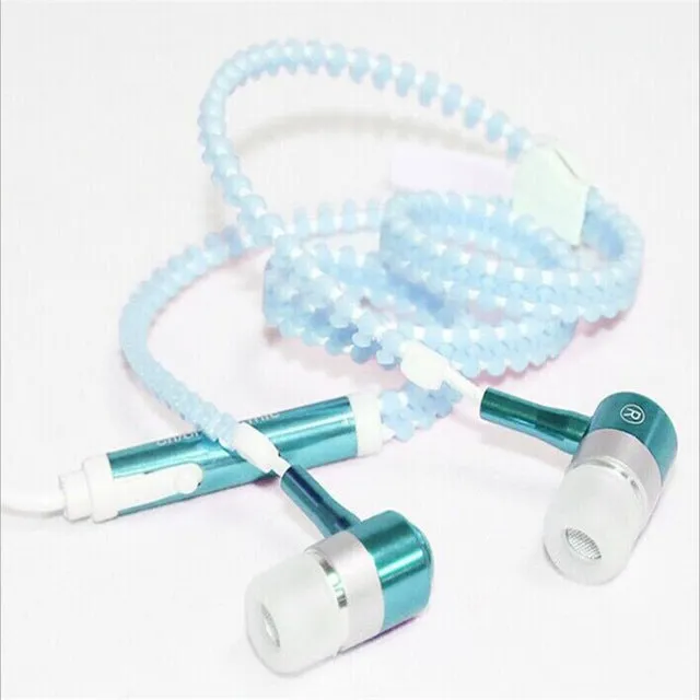 Cute Glow In The Dark  Metal Earphones Earbuds With Mic Glowing Zipper Headset Luminous Lighting Stereo Handsfree earpiece