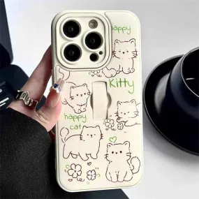 Cute Phone Case for iPhone 15 Pro Max, 14, 13, 11, and 12 – Cartoon Cat & Rabbit Design with Invisible Ring Kickstand – TSP219