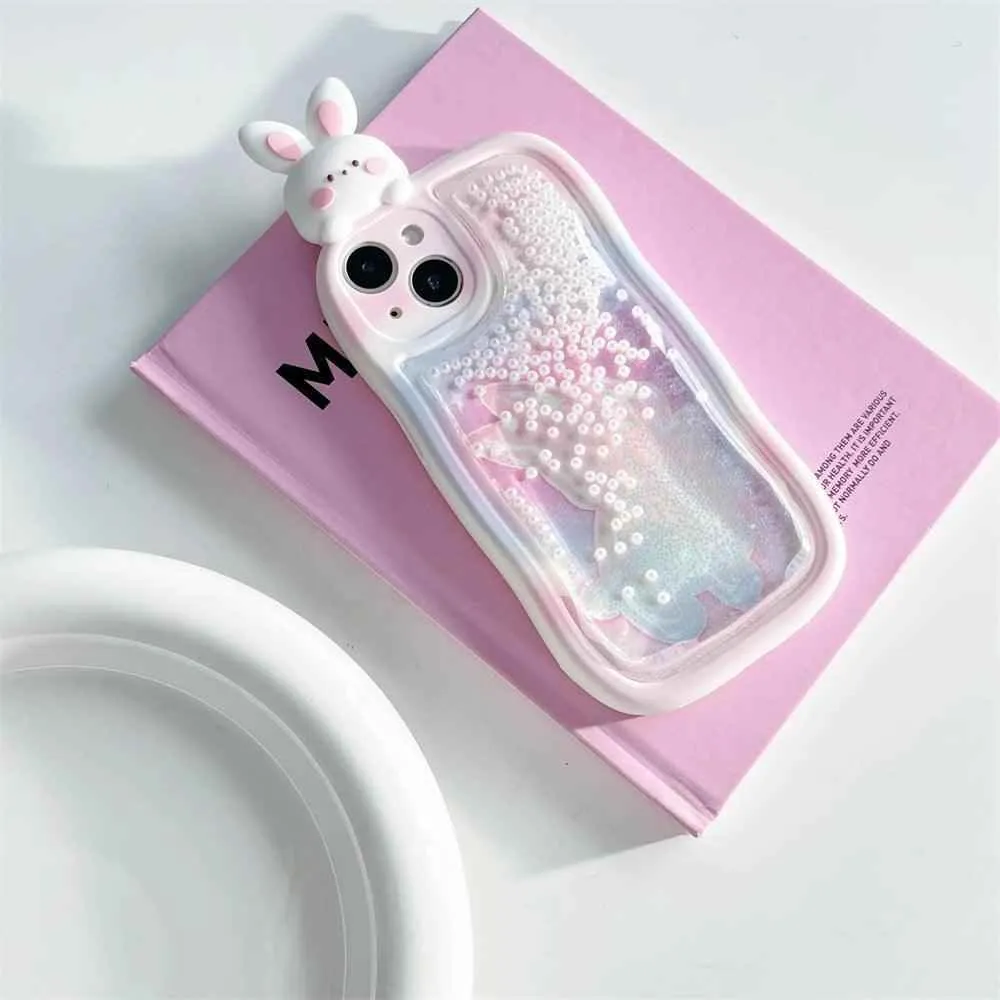 Cute Phone Cases: 3D Rabbit Quicksand Glitter Silicone for iPhone 11-15 Pro Max - TSP291