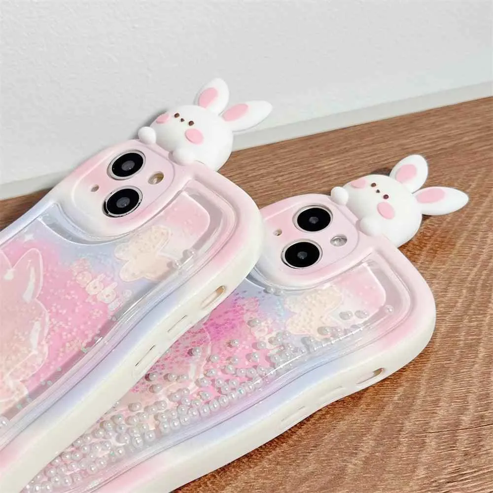 Cute Phone Cases: 3D Rabbit Quicksand Glitter Silicone for iPhone 11-15 Pro Max - TSP291