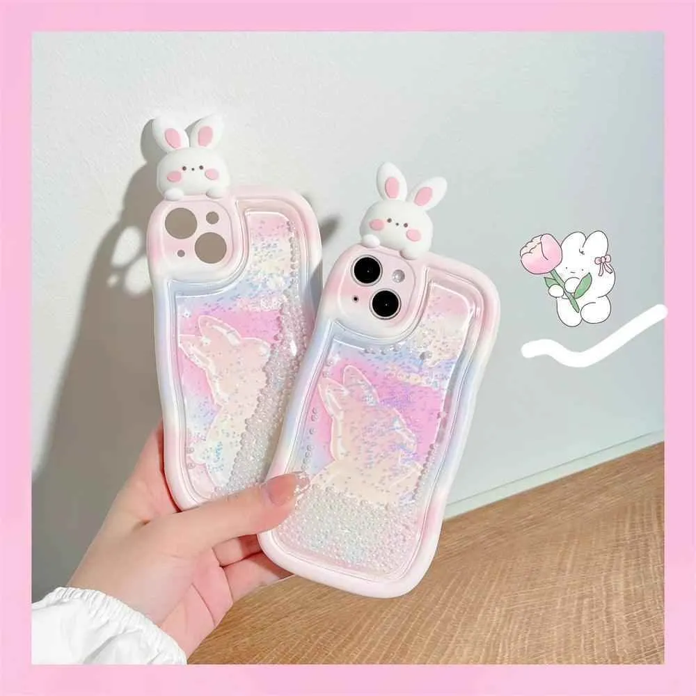 Cute Phone Cases: 3D Rabbit Quicksand Glitter Silicone for iPhone 11-15 Pro Max - TSP291